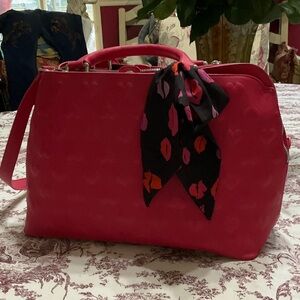 Betsey Johnson Heart Embossed Handbag with Scarf Accent